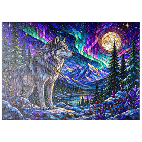Darstellung des Puzzle Motivs Buntglas-Wolf im Aurora-Wald - Puzzleteile: 200