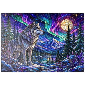 Darstellung des Puzzle Motivs Buntglas-Wolf im Aurora-Wald - Puzzleteile: 500