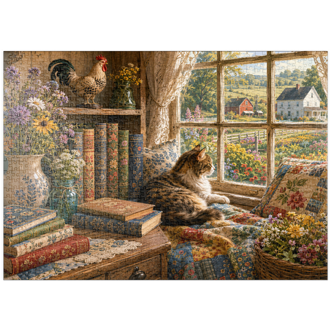 Darstellung des Puzzle Motivs Bücherecke im Wildflower Farmhouse puzzleplate Wildflower Farmhouse Book Corner 1000 Puzzle