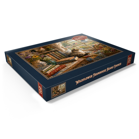 Darstellung des Puzzle Motivs Bücherecke im Wildflower Farmhouse Wildflower Farmhouse Book Corner 100 Puzzle Schachtel Ansicht1