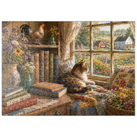 Darstellung des Puzzle Motivs Bücherecke im Wildflower Farmhouse puzzleplate Wildflower Farmhouse Book Corner 500 Puzzle