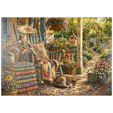 Darstellung des Puzzle Motivs puzzleplate Wildflower Cottage Book Porch 1000 Puzzle