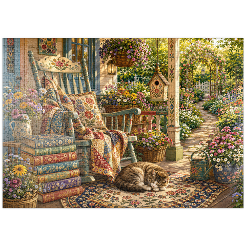 Darstellung des Puzzle Motivs Wildflower Cottage – Bücherveranda puzzleplate Wildflower Cottage Book Porch 1000 Puzzle