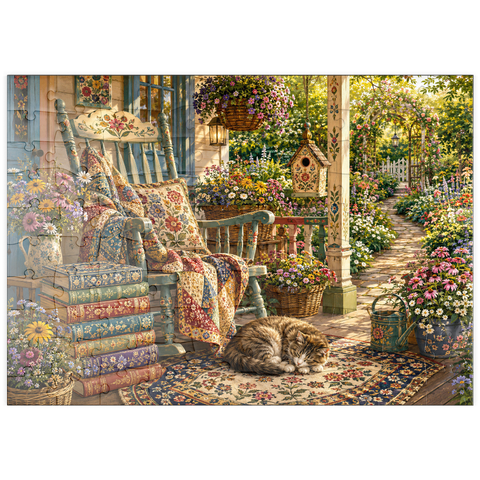 Darstellung des Puzzle Motivs Wildflower Cottage – Bücherveranda puzzleplate Wildflower Cottage Book Porch 100 Puzzle
