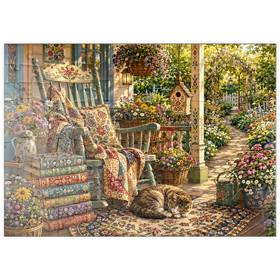Darstellung des Puzzle Motivs Wildflower Cottage – Bücherveranda - Puzzleteile: 100