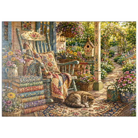 Darstellung des Puzzle Motivs Wildflower Cottage – Bücherveranda puzzleplate Wildflower Cottage Book Porch 500 Puzzle