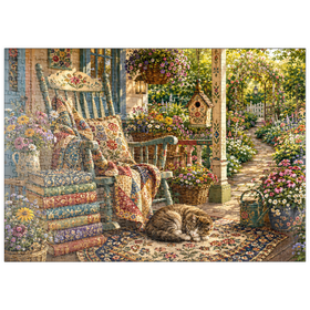 Darstellung des Puzzle Motivs Wildflower Cottage – Bücherveranda - Puzzleteile: 500