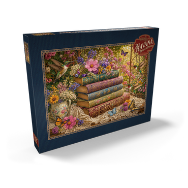 Darstellung des Puzzle Motivs Wildflower Book Stack with Hummingbirds 100 Puzzle Schachtel Ansicht2