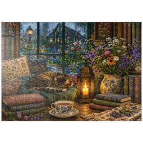 Darstellung des Puzzle Motivs Wildflower-Leseecke – Regentag - Puzzleteile: 1000