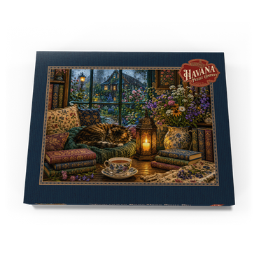 Darstellung des Puzzle Motivs Wildflower Book Nook Rainy Day 100 Puzzle Schachtel Ansicht3
