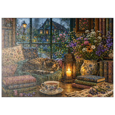 Darstellung des Puzzle Motivs puzzleplate Wildflower Book Nook Rainy Day 200 Puzzle