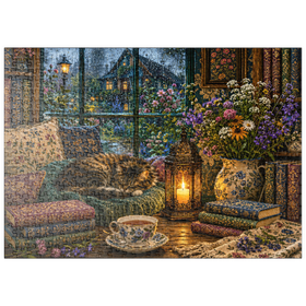 Darstellung des Puzzle Motivs Wildflower-Leseecke – Regentag - Puzzleteile: 500