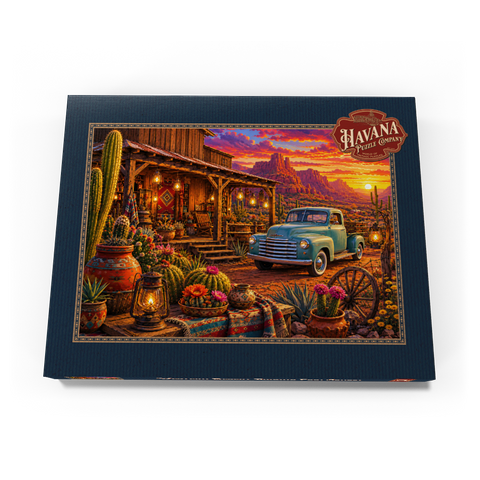Darstellung des Puzzle Motivs Sonnenuntergang am Western Desert Trading Post Western Desert Trading Post Sunset 100 Puzzle Schachtel Ansicht3