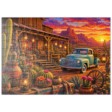 Darstellung des Puzzle Motivs puzzleplate Western Desert Trading Post Sunset 100 Puzzle