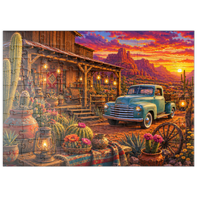 Darstellung des Puzzle Motivs Sonnenuntergang am Western Desert Trading Post - Puzzleteile: 100
