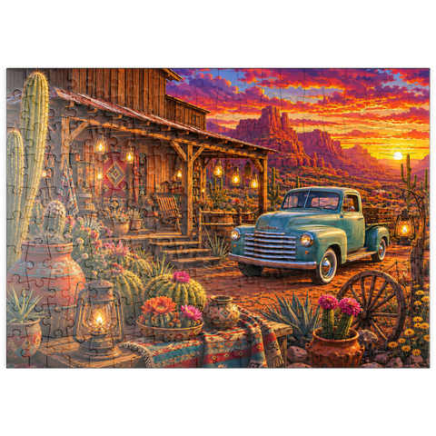 Darstellung des Puzzle Motivs Sonnenuntergang am Western Desert Trading Post puzzleplate Western Desert Trading Post Sunset 200 Puzzle