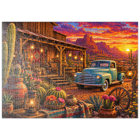 Darstellung des Puzzle Motivs Sonnenuntergang am Western Desert Trading Post - Puzzleteile: 200