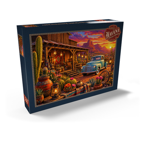 Darstellung des Puzzle Motivs Sonnenuntergang am Western Desert Trading Post Western Desert Trading Post Sunset 500 Puzzle Schachtel Ansicht2