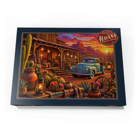 Darstellung des Puzzle Motivs Sonnenuntergang am Western Desert Trading Post Western Desert Trading Post Sunset 500 Puzzle Schachtel Ansicht3