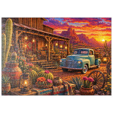 Darstellung des Puzzle Motivs puzzleplate Western Desert Trading Post Sunset 500 Puzzle