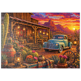 Darstellung des Puzzle Motivs Sonnenuntergang am Western Desert Trading Post - Puzzleteile: 500