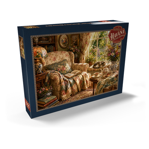 Darstellung des Puzzle Motivs Lesenecke im Vintage-Wildblumen-Stil Vintage Wildflower Reading Nook 1000 Puzzle Schachtel Ansicht2