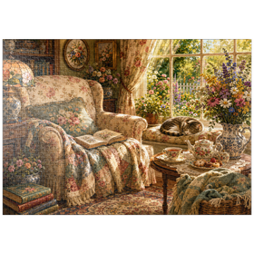 Darstellung des Puzzle Motivs Lesenecke im Vintage-Wildblumen-Stil - Puzzleteile: 1000