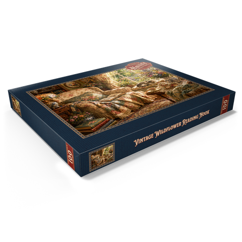 Darstellung des Puzzle Motivs Lesenecke im Vintage-Wildblumen-Stil Vintage Wildflower Reading Nook 100 Puzzle Schachtel Ansicht1