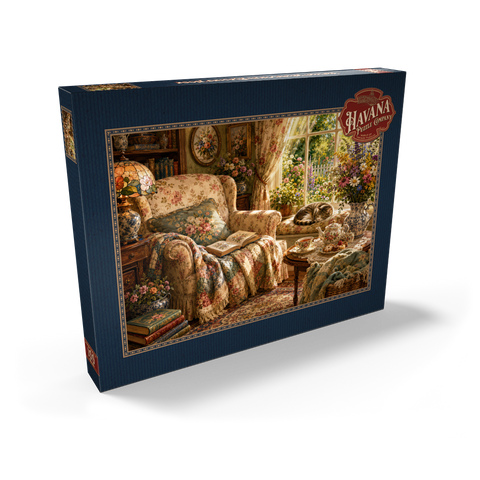 Darstellung des Puzzle Motivs Lesenecke im Vintage-Wildblumen-Stil Vintage Wildflower Reading Nook 100 Puzzle Schachtel Ansicht2