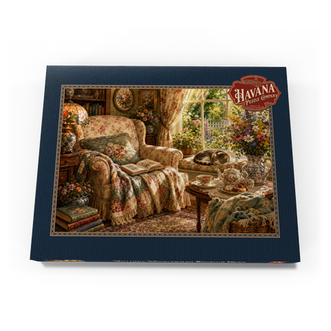 Darstellung des Puzzle Motivs Lesenecke im Vintage-Wildblumen-Stil Vintage Wildflower Reading Nook 100 Puzzle Schachtel Ansicht3