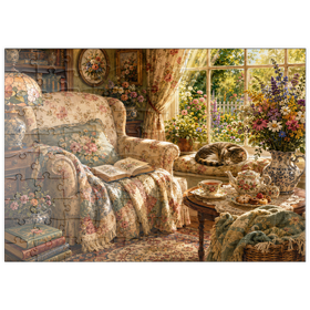 Darstellung des Puzzle Motivs Lesenecke im Vintage-Wildblumen-Stil - Puzzleteile: 100