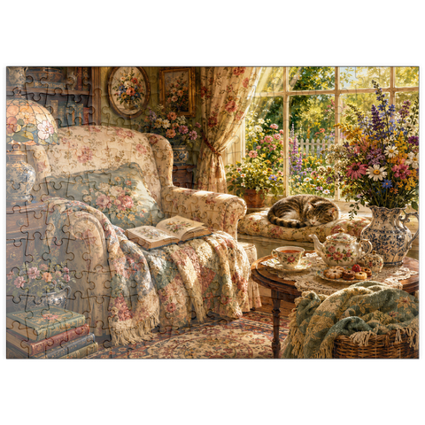Darstellung des Puzzle Motivs Lesenecke im Vintage-Wildblumen-Stil puzzleplate Vintage Wildflower Reading Nook 200 Puzzle