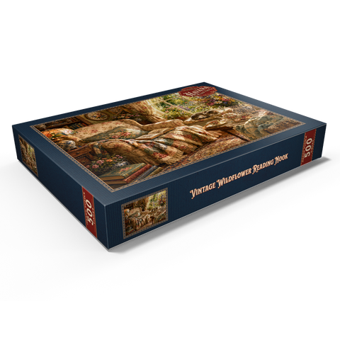 Darstellung des Puzzle Motivs Lesenecke im Vintage-Wildblumen-Stil Vintage Wildflower Reading Nook 500 Puzzle Schachtel Ansicht1