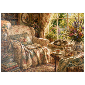 Darstellung des Puzzle Motivs Lesenecke im Vintage-Wildblumen-Stil - Puzzleteile: 500
