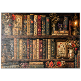 Darstellung des Puzzle Motivs Regal im Vintage-Stil mit literarischen Wildblumen - Puzzleteile: 200