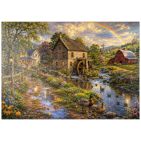 Darstellung des Puzzle Motivs Eine alte Mühle auf dem Land nach dem Regen - Puzzleteile: 1000