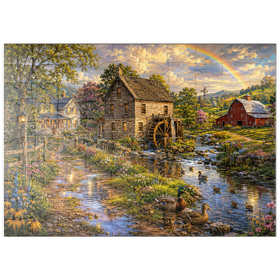Darstellung des Puzzle Motivs Eine alte Mühle auf dem Land nach dem Regen - Puzzleteile: 100