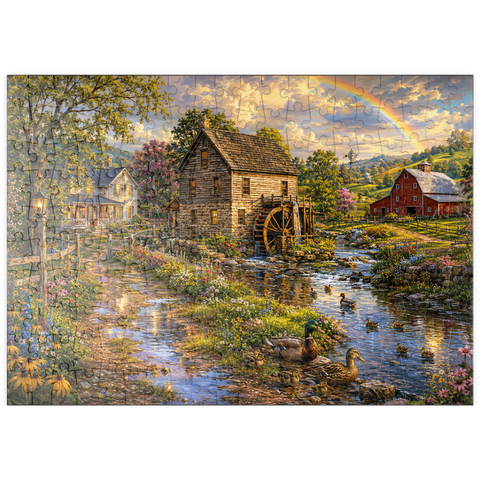 Darstellung des Puzzle Motivs Eine alte Mühle auf dem Land nach dem Regen puzzleplate Vintage Farmhouse Mill After the Rain 200 Puzzle