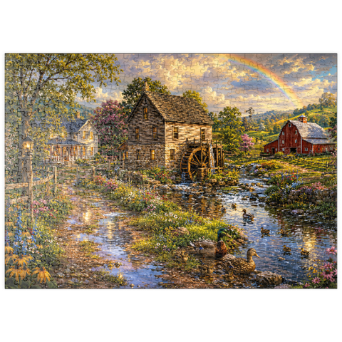 Darstellung des Puzzle Motivs Eine alte Mühle auf dem Land nach dem Regen puzzleplate Vintage Farmhouse Mill After the Rain 500 Puzzle
