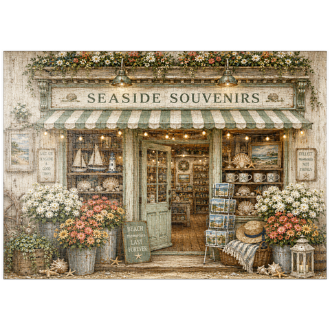 Darstellung des Puzzle Motivs Der Souvenirladen am Meer puzzleplate The Seaside Souvenir Store 1000 Puzzle