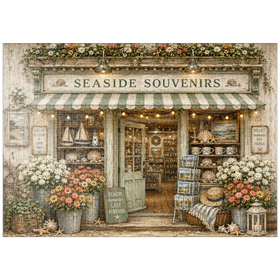 Darstellung des Puzzle Motivs Der Souvenirladen am Meer - Puzzleteile: 1000