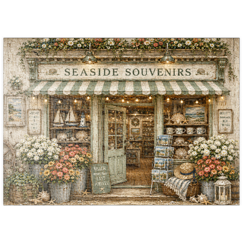 Darstellung des Puzzle Motivs Der Souvenirladen am Meer puzzleplate The Seaside Souvenir Store 500 Puzzle