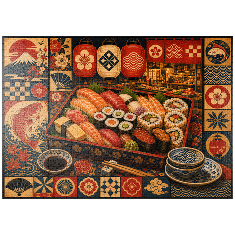 Darstellung des Puzzle Motivs Sushi-Markt-Bento-Collage puzzleplate Sushi Market Bento Collage 1000 Puzzle