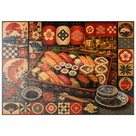 Darstellung des Puzzle Motivs Sushi-Markt-Bento-Collage - Puzzleteile: 100
