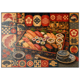 Darstellung des Puzzle Motivs Sushi-Markt-Bento-Collage - Puzzleteile: 200