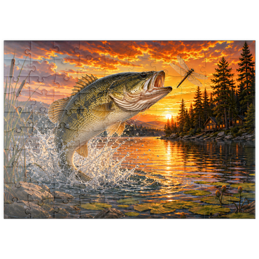 Darstellung des Puzzle Motivs puzzleplate Sunset Bass Fishing Splash 100 Puzzle
