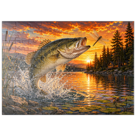 Darstellung des Puzzle Motivs Bassangeln bei Sonnenuntergang - Puzzleteile: 100