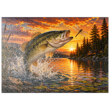 Darstellung des Puzzle Motivs puzzleplate Sunset Bass Fishing Splash 200 Puzzle