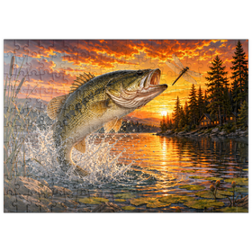 Darstellung des Puzzle Motivs Bassangeln bei Sonnenuntergang - Puzzleteile: 200