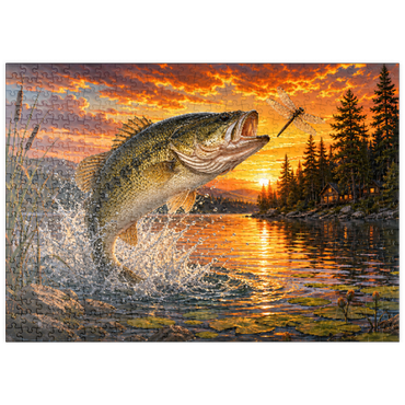 Darstellung des Puzzle Motivs puzzleplate Sunset Bass Fishing Splash 500 Puzzle